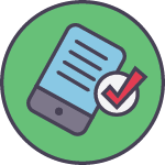 Surveys and Calls Participation: Mobile phone with a checkmark icon over it